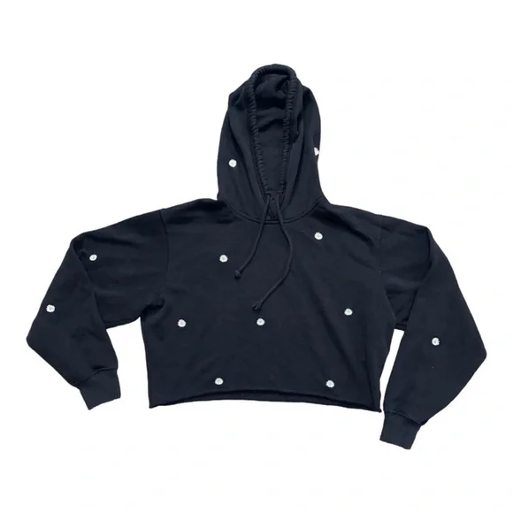 HOLLISTER Daisy Cropped Pullover Hoodie Sweatshirt in Dark Gray/Black Size S - Picture 3 of 8